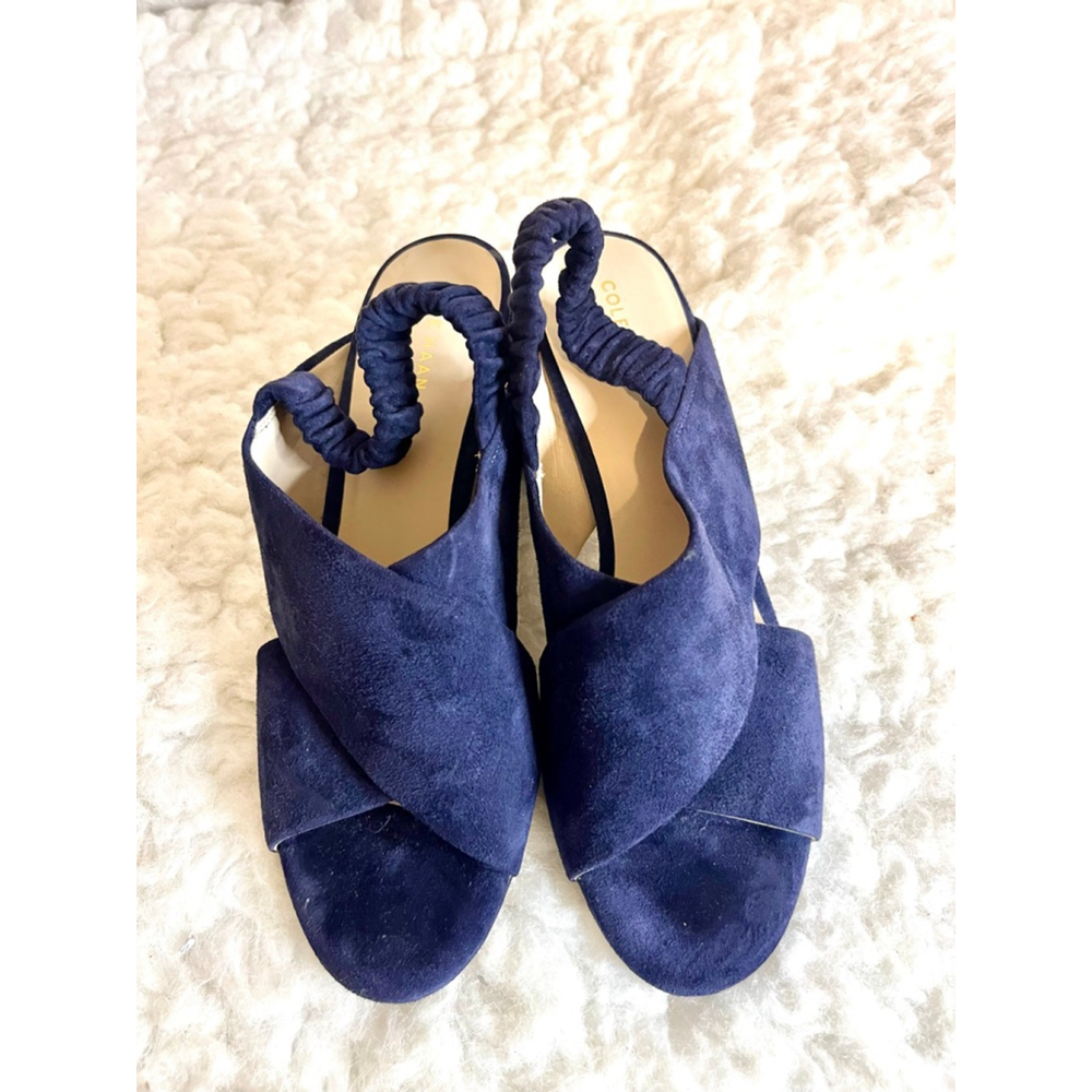 Cole Haan Anastasia slingback block heel sandal in navy blue suede women size 8B